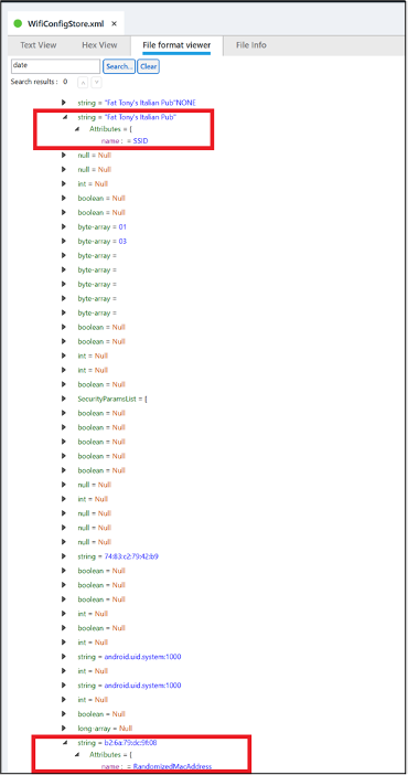 showing mac address data