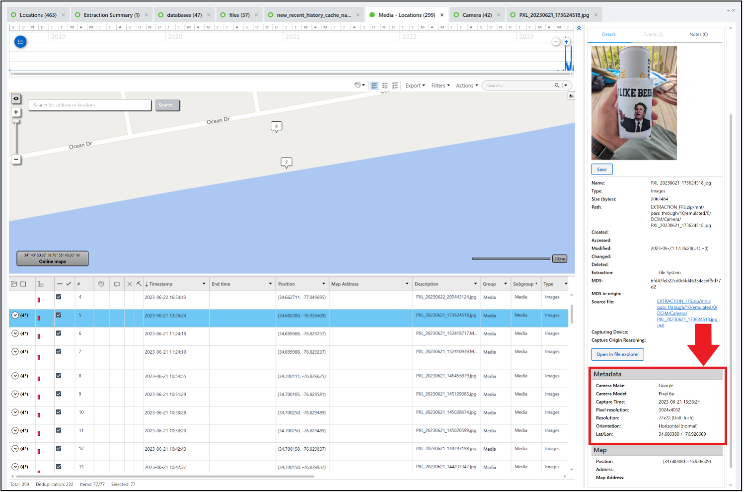 data showing location information