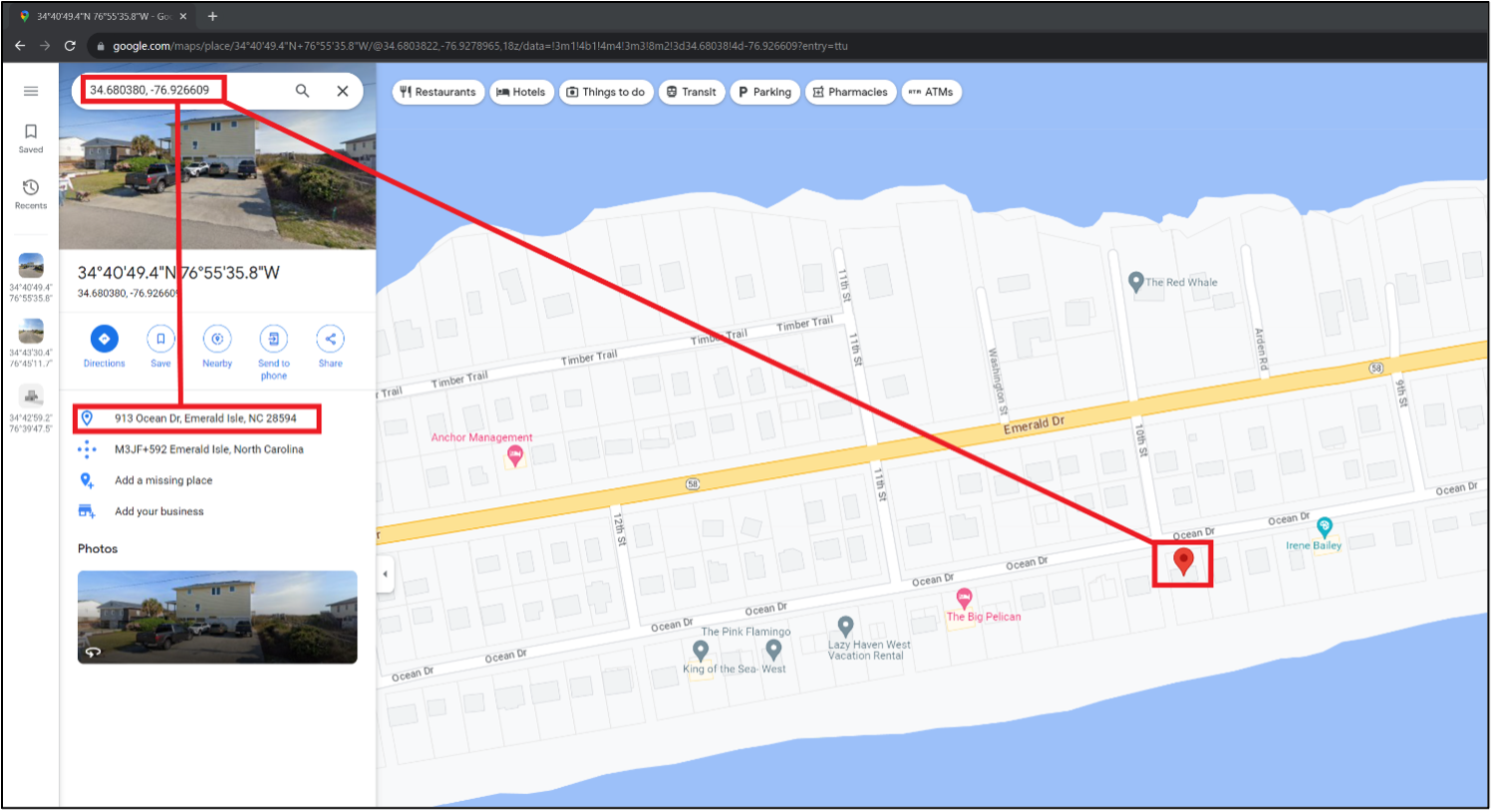 data showing location information