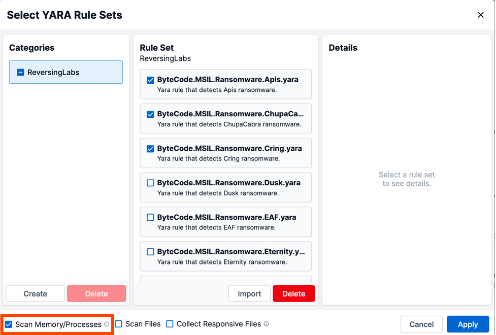End Point Inspector Yara rule sets